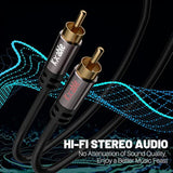 2Rca To 2Rca Cable 25 Feet, Hi-Fi Sound, Shielded, Gold-Plated, 2 Rca Male To