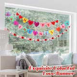 3 Pcs Happy Valentine'S Day Felt Candy Heart Bannerfelt Ball Pom Pom Garlands Wool Felt Hearts Garlands Pastel Candy Hanging Decor For Home Fireplace Window Walls Decor,9.8Ft