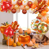 8pcs Thanksgiving Balloons Pumpkin Maple Leaf Orange Foil Balloons for Autumn Party Decor