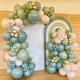 136Pcs Dusty Green Blue Balloon Garland Arch Kit Green Ash Mist Green