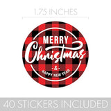 Christmas Card Envelope Stickers, Buffalo Plaid Merry Christmas And Happy New Year Round
