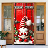 Red Christmas Gnome Door Banner Cover 35X71 Inch Holiday Front Door Cover Merry Christmas Decoration For Porch Entryway Indoor Outdoor Santa Elf Wall Backdrop Xmas Party Supplies