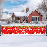 Large Christmas Banner Jesus Is The Reason For The Season Banner 8.2X1.6 Ft Christmas Fence Backdrop Outdoor Xmas Winter Holiday Decorations