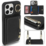 For 14 Pro Max Case With Card Holder,Phone Case For 14 Pro Max Case With Strap Crossbody Lanyard Stand,14 Pro Max Wallet Case For Women,Pu Leather Zipper Pocket Case-Black