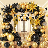 Black And Gold Balloon Garland Arch Kit 158Pcs With Black Gold Confetti Balloons, Star Foil Balloons, For Graduation New Year Anniversary Birthday Party Decorations