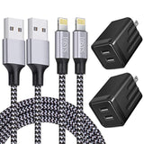 2-Pack iPhone Fast Charger Dual USB Wall Adapter with 6ft Lightning Cable