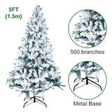 Snow Christmas Tree, 5Ft/1.5M Locked Christmas Tree White And Green With Pine Cones, Solid Metal Stand For Xmas Christmas Holiday Decoration