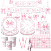 178PCS Coquette Pink Bow Party Set - Plates, Napkins & Tableware for 24 Guests