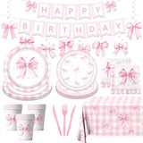 178PCS Coquette Pink Bow Party Set - Plates, Napkins & Tableware for 24 Guests