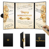 Black Gold Happy Workiversary Party Decorations, Happy Work Anniversary Alternative Signature Guest Book For Men Women Employee Business Gifts Signing Card Board For Office Supplies