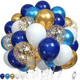 Navy Blue And Gold Balloons, Metallic Golden And Blue Balloon Navy And White Latex Balloons Gold Confetti Party Graduation Balloon For Birthday Baby Shower Wedding Decorations