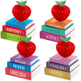 4 Sets Back To School Tables Centerpieces Honeycomb Apple And Paper Book Stack Sign First Day Of School Table Centerpiece Back To School Decor For Home Classroom