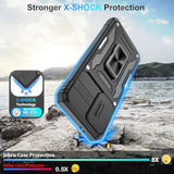 Samsung Galaxy S21 Case with Slide Camera Cover and HD Screen Protector, 360° Rotated Metal Kickstand, 14FT Military Grade Shockproof Protective Cover for Samsung S21, Black