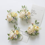 2 Pieces Of Corsage And Boutonniere Set, Groom Groomsmen Bride Bridesmaids Wedding Artificial Flowers Accessories Prom Party Suit Decorations-Yellow (W1-22)