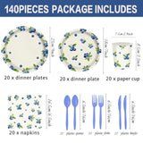 140Cps Blueberry Paper Party Supplies, Disposable Paper Blueberries Fruit Dessert Tableware Set,For Blue Berry Fruits Summer Spring Birthday Tea Party Bridal & Baby Shower Tableware