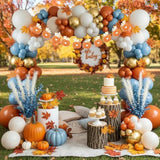 Fall Balloon Arch Kit: Blue, Orange & White with Pumpkin Banner