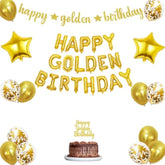Happy Golden Birthday Balloon Banner,Golden Birthday Party Decorations With Gold Glitter Happy Golden Birthday Banner Cake Topper For 5Th,21St,25Th,30Th,50Th 60Th Golden Birthday Party Supplies