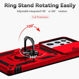 Samsung Galaxy S21 Ultra 5G 2 in 1 Phone Case with HD Screen Protector and Rotated Ring Kickstand, Military-Grade, Red, 6.8 Inch