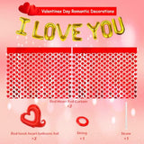 Valentine'S Day Foil Curtain Backdrop, 2 Pack Red Heart Shape Tinsel Fringe Curtain And I Love You Balloon,Valentines Day Photo Streamer For Valentines Day Wedding Engagement Birthday Party Decor