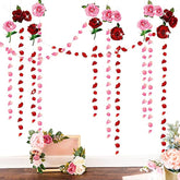 Red Pink Rose Garland Flower Roses Petal Streamer Paper Love Banner For Floral Romantic Wedding Engagement Anniversary Bridal Shower Birthday Hanging Valentines Day Party Decorations 12Pcs