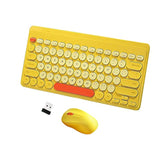 Keyboard And Mouse Combo,2.4G Wireless 79 Cute Round Keys Small Keyboards Silent And 1600 Dpi Optical Mice Set (Yellow)