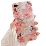 Case For Iphone 8 Plus/ 7 Plus 5.5 Inch Flower Cute Design For Women Girls 360 Degree Rotating Ring Stand Kickstand Soft Tpu Shockproof Cover Rose Butterfly