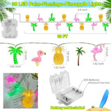 30 LED 16Ft Hawaiian String Lights Flamingo Pineapple Palm Tree Battery Operated