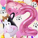 18Pcs Farm Animal Balloon For 2Nd Birthday Party Decorations Pig Cow Head Second Farm Animal Theme Balloon Garland Arch 40" Number 2 Foil Balloon 12" Latex Balloon Baby Girl Shower Party Supplies