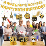 11 Pcs 80th Birthday Kit Black & Gold Banner, Centerpieces & Swirls for Men/Women