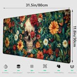 Skull & Floral Gaming Mouse Pad, Large Office Desktop Gothic Botanical Design Mousepad For Computer Laptop, Extended Work Desk Mat With Anti-Slip Base, Decorative Desk Pad 31.5×11.8 In