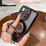 Glitter Kickstand Case For Iphone 15, Luxury Bling Sparkly Diamond Rhinestone With Camera Lens Protector Liquid Flowing Ring Stand Tpu Bumper Slim Women Girls Case For Iphone 15 6.1" (Silver)