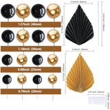 28Pcs Paper Palm Fan Cake Topper Balls Cake Pick Decoration For Baby Shower Wedding Bridal Shower Birthday Party Diy Cake Decorations Supplies Black Gold