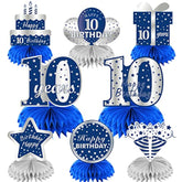 8Pcs 10Th Birthday Honeycomb Centerpieces Decorations For Boys, Blue S