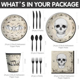 Halloween Party Tableware for Adults Vintage Skull Bat Plates Napkins Disposable Serves 24