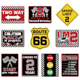 Two Fast Birthday Decorations For Boys, 10Pcs 2Nd Race Car Wall Signs Funny Tags For 2 Year Old Party Decor Table Centerpieces Door Wall Windows Signs Picture Props For Boys