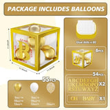 Balloon Boxes With Letters, Gold Baby Boxes Letter Blocks Boxes With 54 Letters, 6 Baby Balloon Box For Baby Showers & Bridal Shower, Reusable Birthday Party Decoration Boxes With 55 Balloons