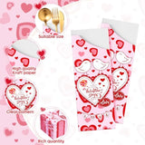 100 Pcs Valentine'S Day Silverware Bag Pink Paper Utensil Holder For Valentine'S Day Party Supplies Disposable Silverware Pocket Sleeves Cutlery Holder For Wedding Party Table Centerpiece Decor