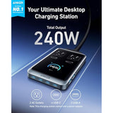 Anker Prime Charging Station, 240W 8-in-1 USB-C Power Strip, 5 ft Detachable Extension Cord, 2 AC, 4 USB-C, 2 USB-A, Works with iPhone 16/15,Desktop Accessory for MacBook,Home,Office (Not for Travel)