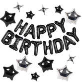 Happy Birthday Banner 13Pcs 16 Inch Mylar Foil Letters With 12Pcs Star Balloons Birthday Party Decorations For Kids And Adults - 3D Black