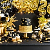 Black Gold New Year 2026 Party Set with Balloons, Banner & Fringe Backdrop