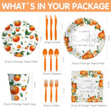Little Cutie Baby Shower Decorations Tableware, Fruit Orange Baby Shower Decorations, Paper Plates And Napkins, Cup, Cutlery | Serves 24