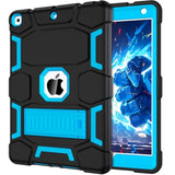 9Th Generation Case, 8Th/7Th Generation Case, 10.2 2021/2020/2019 Case With Kickstand, Heavy Duty Shockproof Hybrid Three Layer Protective Cover For Kids Boy Girl, Black+Sky Blue