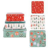 Steel Mill & Co Tin Containers With Lids, 3 Pack Christmas Cookie Tins, Festive Cookie Tins For Gift Giving & Holiday Treats, Square Metal Nesting Containers, Ornaments And Trees