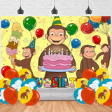 Curious Monkey Birthday Backdrop – 5x3ft Cartoon Banner for Kids Party Decor