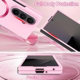 Magnetic Case For Samsung Galaxy Z Fold 7 (Wireless Charging Compatible) Heavy Duty Shockproof Protection Anti-Scratch Hard Pc Slim Phone Cover For Women Men - Pink
