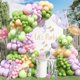 Fairy Balloon Arch Kit 147Pcs Spring Pastel Pink Purple Olive Lime Green Orange Nude Balloons Garland Wildflowers Meadows Floral Birthday Party Decorations For Girls Garden Tea Bridal Baby Shower