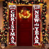 Christmas Decorations, Merry Christmas Banner Happy New Year Buffalo Plaid Christmas Decor Christmas Door Banner Hanging Merry Christmas Decorations Banners For Outside Indoor Front Door