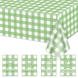 4 Pack Sage Green Gingham Tablecloths, Light Green And White Checkered Tablecloths 86.6 X 51.2 Inches Rectangular Waterproof Picnic Table Covers For Birthday Party Holiday Outdoor Supplies