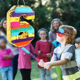 Rainbow Number 6 Piñata Set: 6th Birthday Party Game with Blindfold & Bat