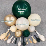Emerald Green Gold Balloon Arch Garland Double Stuffed Dark Forest Green Pearl White Sand Ivory Balloon Kit For Birthday Wedding Anniversary Graduation Party Decoration